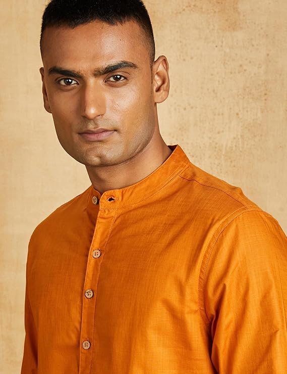 Men Solid Kurta (Orange) - Image 2