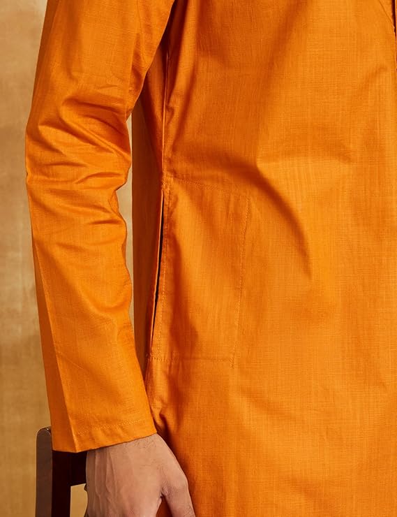Men Solid Kurta (Orange) - Image 3
