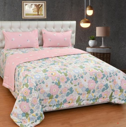 Pink Floral Reversible Quilted Comforter
